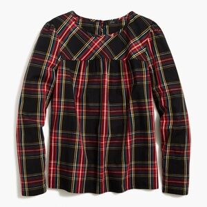 J Crew Tartan Puff-Sleeve Top Stretch Poplin Black Stewart Size Medium